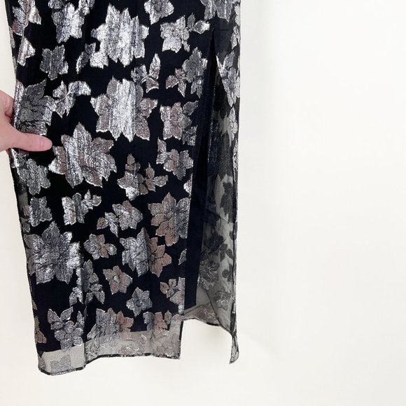 Club Monaco Silk Slip Jacquard Midi Dress Floral Sleeveless Cowl Wedding Guest - Picture 9 of 14